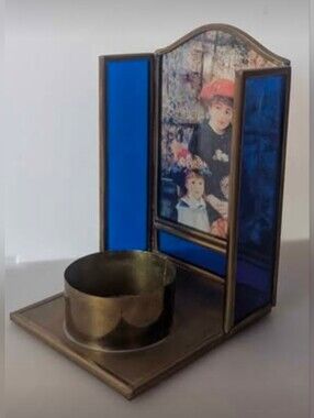 Vintage "Two Sisters" Pierre-Auguste Renoir. Stained Glass Candle Holder. Art
